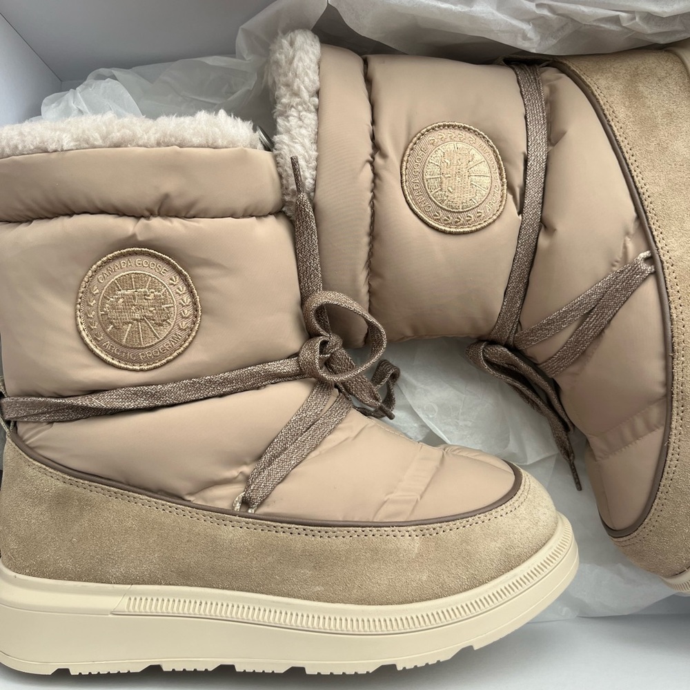 Canada Goose Beige Winter Boots with Fur Trim